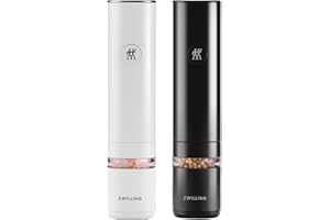 ZWILLING ENFINIGY Macina spezie elettrico per sale e pepe con macinino in ceramica e luce LED, ricaricabile via USB, set 2 pezzi: nero e bianco