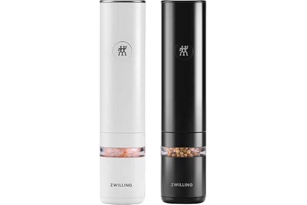 ZWILLING ENFINIGY Set Moulin à Épices Électrique avec Mécanisme en Céramique, Lumière LED, Batterie Li-ion, Noir & Blanc