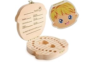 BARAC Caja de Dientes, Caja para Dientes de Leche en Español, Caja en Madera para Niños y Niñas como Regalo Souvenir para Guardar Dientes (Rubio)