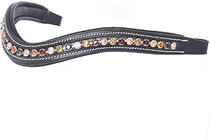 ExionPro Frontale élégante en verre couleur pêche claire, Bordeaux, Topaze douce et rembourrée | Frontières pour chevaux | Frontalera Diamant