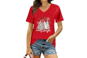 hohololo Christmas T Shirt Womens Merry Christmas Shirt Xmas V-Neck Shirts