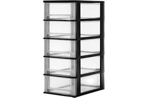 Iris Ohyama, Kunststoff Schubladenbox mit 5 flachen Schubladen, Schwarz, Easy-Pull-System, A4, A5 & A6 Format, Schreibtisch Organizer für Büro, Schule, Schreibwaren, BPA-frei, Schubladenschrank,