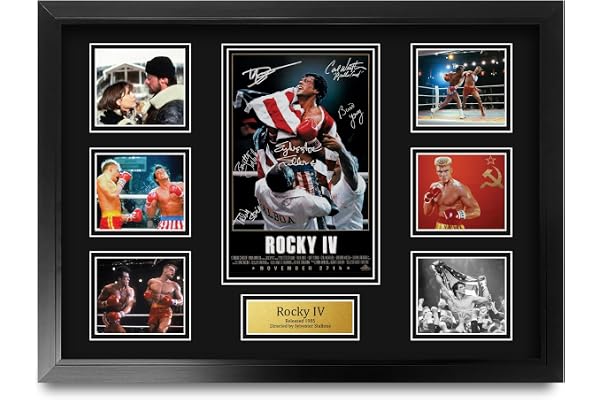 HWC Trading Rocky 4 Cadeaux imprimés autographes signés, Montage d'affichage de présentation pour les fans de cinéma - A2 Encadré