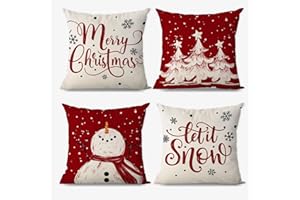 AIBIIN Juego de 4 fundas de almohada de lino de 45 x 45 cm, diseño de árbol de Navidad, muñeco de nieve, copo de nieve, fundas de cojín para sala de estar, sofá, silla, oficina, tienda