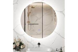 kleankin Specchio Bagno con Luce LED Rotondo 60cm, 3 Colori, 3000-6500K, Specchio da Parete Retroilluminato con Interruttori Touch, Luminosità Regolabile, Funzione Memoria e Antiappannamento, IP44