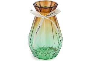 OFFIDIX Jarrón de Vidrio Degradado Multicolor jarrón geométrico facetado Colorido jarrón de Vidrio para el hogar, la Oficina o la Boda (marrón Verde)