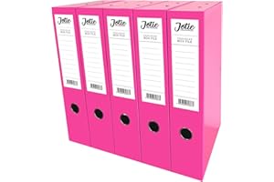 JOTIE Foolscap Box Files Pack of 5 Folders for Paperwork A4 Document Organiser 75mm Spine File Box Folder Glossy Cover Metal Lockspring Clip & Improved Lid Clip Craft Storage Paper Organiser [Flamingo Pink]