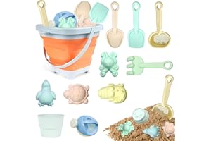 Taufe 11 Pezzi Giochi da sabbiera con Set da Spiaggia per Bambini,Giocattoli da Spiaggia,Giocattolo per Bambini sabbiera con Secchio Pieghevole,Set Giochi Sabbia,per Ragazzi e Ragazze (Orange)