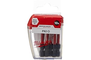 Milwaukee Shockwave PH2 50mm Screwdriver Bits Pack of 10, 4932472048, Red