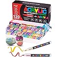 Guangna 120 Colors Direct Liquid Soft Tip Acrylic Marker, Acrylic Paint Marker, Brush Tip, Acrylic Paint Pens, Ideal for Stone Pating, Canvas, Glass, Wood, Stone, Fabric, Plastic, DIY Crafts