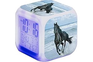 RAILONCH Sveglia con cavalli e animali con illuminazione a LED, digitale, con luce notturna, con indicazione della luce, tempo di compleanno, per bambini (14)