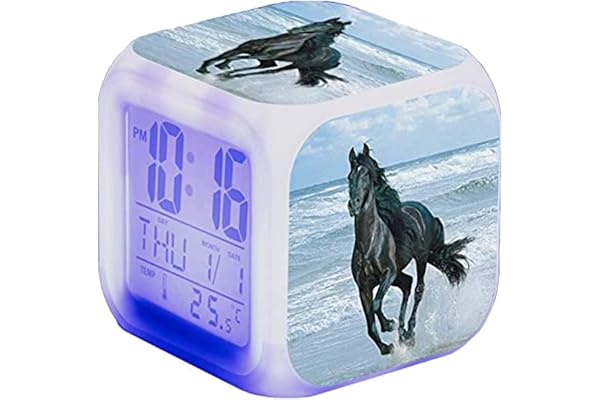 Réveil LED avec affichage numérique et veilleuse, veilleuse, fonction d'alarme pour chevaux, cadeaux d'anniversaire pour enfants (14)