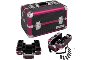 anndora Beauty Case Kosmetikkoffer - Robuster Schminkkoffer, Nähkoffer, Aluminium Make-Up Koffer mit Fächern - Ideal für Reisen und professionelle Anwendungen, abschließbar, Pink Schwarz