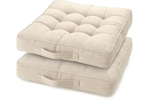 GENERIC Booster Seat Cushion, 2PCS 47cm Square Chair Pad with 10cm Thick Coccyx Support for Tailbone, Hip, and Lower Back Relief with Handle Strap for Sofa Dining Room Garden and Kitchen, Cream