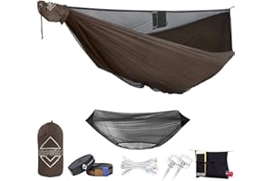 onewind Ridgeline Hamac de camping double portable avec sangles d'arbre, 3,4 m avec moustiquaire, hamac double portable pour le camping sauvage, la randonnée et la randonnée, marron coyote