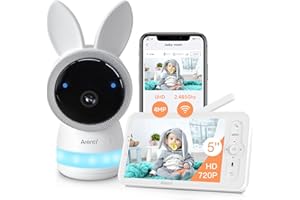 ARENTI 2.5K 5Ghz Wifi Baby Monitor with Camera and Night Vision,5'' Display,Pan Tilt,3350mAh Battery,2-Way Talk,6-Color Night Light,Long Range,Remote Control
