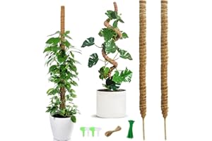 HTRTRR 2 Pezzi 120 cm Totem Bastoncino di Cocco Pieghevoli, Totem Palo di Cocco Bastoncino per Monstera Piante Rampicanti Supporto Estensione, con 4 Etichette per Piante 40 Fascette e 2 Corde 10m