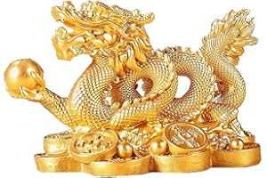 HIAME Statua del drago cinese per la decorazione della casa e dell'ufficio | Regalo fortunato per l'anno del drago cinese 2024 | Scultura ornamento feng shui per la casa (A-Small)