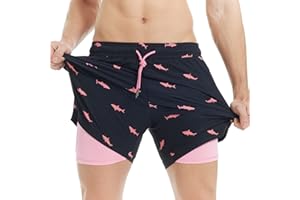 MaaMgic 5" Mens Swim Shorts with Compression Liner 4-Way Stretch Bathing Suit Swimming Shorts 2 in 1 Men's Swim Trunks with Zipper Pockets Quick Dry