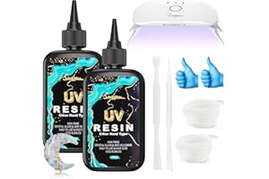 Suzzam UV Resin Set mit UV Lampe, 200g UV Harz kristallklares UV epoxidharz für DIY Kunst, Schmuck, Gießen und Beschichten - Geruchsarmer Ultravioletter Harz klar