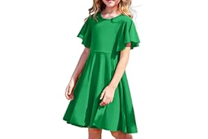 Arshiner Robes pour Filles Robe à Manches Papillon Robe Trapèze pour Enfants Robe d'été à Col Rond Robe en Coton Robe de fête de Mariage Vêtements Décontractés pour Enfants avec Poche 5-13 Ans