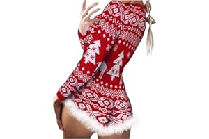 WRITTIAN BABY Writtian Weihnachten Damen Langarm Body Elastisch Damenbody Overall Sexy Bodysuit Top Weihnachtsdruck Langarm Nachtwäsche Jumpsuit Bodysuit Spielanzug Strampler Jumpsuit