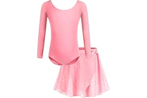 Bricnat Abbigliamento da Balletto per Ragazze Vestito da Balletto Body da Balletto per Bambini Manica Corta Manica Lunga Vestito da Ballo per Body da Ballo in Cotone con tutù 2-10 Anni