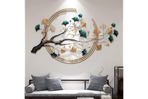 Ainydie Luxury Metal Ginkgo Tree Leaf Wall Art, Creative Handmade Wall Sculpture, Nature Home Art Decoration forHome Living Room Bedroom Kitchen Hotel,110x68cm
