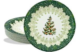 BFB Piatti di carta Natalizie 18cm Albero di Natale Bianco 50 pezzi Piatti usa e getta, Set di Piatti da dessert monouso per feste