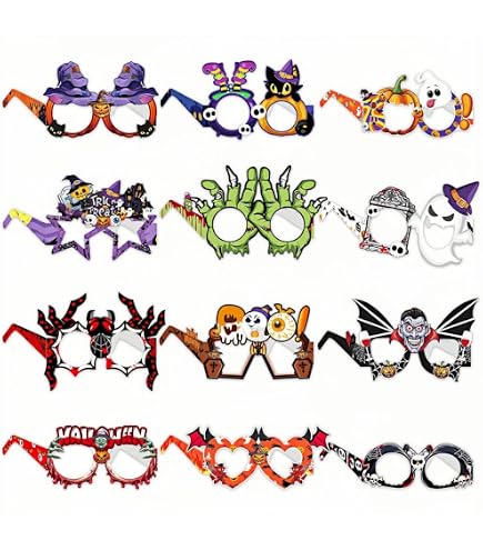 Lunettes En Papier Halloween - Lot De 30 Accessoires Photo Booth, Motifs Citrouille, Fantôme, Chauve-souris - 10
