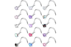 MILACOLATO 15 piezas 20G Anillos Nariz de Acero Inoxidable Anillo Nariz Pernos Prisioneros Tornillo Anillos de Circonio Cúbico Anillo Nariz Labret Piercing de la Nariz Joyería para Mujer Hombre