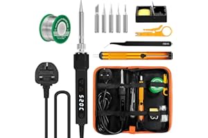 EROIZNY 120W LED Soldering Iron Kit, 7s Fast Heating Adjustable Temp 180-520°C Auto Sleep Precision Welding Tools Electronics Repair with Solder Wire, 5 Soldering Iron Tips, Desoldering Pump, Stand, Tweezers