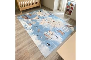 Nazar Tapis Chambre Enfant, Tapis Bébé, Tapis Enfant pour Fille et garçon à Motifs Dinosaure, Carte du Monde et Animaux (746 Bleu, 160x230 cm)