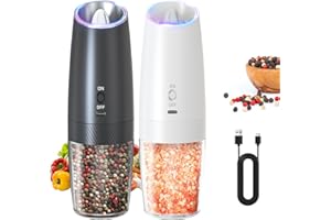 CIRCLE JOY Set Macina Sale e Pepe Elettrico Ricaricabile a Gravità con Luce LED Bianca, Ruvidità Regolabile, Contenitore Lavabile da 135ml e Funzionamento con Una Sola Mano, Nero Bianco
