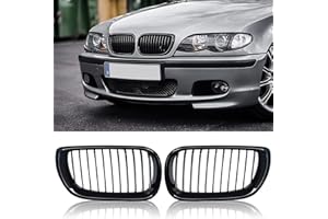 SOEKODU E46 Kühlergrill, Nieren Hochglanz Schwarz Front Grill, Paar Doppelsteg Sport Kühlergrill Ersatz für BMW 3er E46 4 Door 4D 2002-2005 LCI Facelift (Nicht für 2 Türen geeignet)