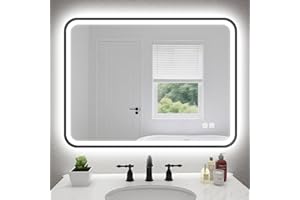 S'bagno Espejo Baño con Luz Rectangular 80x60 cm, Espejos de Baño con LED y Marco de Aluminio, Antivaho, 3000K-6500K, Regulable, Cristal Templado HD, Función de Memoria, IP44, Negro