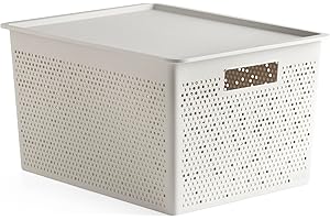 Tatay Set de Caja Organizadora Rectangular 20L y Tapa Bohol, de Polipropileno, Libre de BPA, Plástico 100% Reciclado, Blanco, Medidas 30,5 x 39,5 x 22 cm