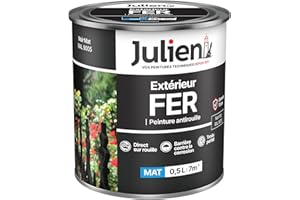 Julien Peinture Fer Anti-Rouille Mat - Portes, grilles, portails, mobilier de jardin en métal - Noir Mat 0,5 L