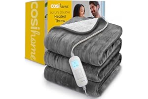 Cosi Home Manta Eléctrica Grande 200x150cm Tamaño Doble - Manta Termica, Forro Polar y Sherpa Lavables a máquina - Mando a Distancia Digital, Temporizador y 10 ajustes de Calor – Gris