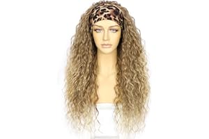 Sapphirewigs Blonde Curly Headband Wig Synthetic Wig Ombre Loose Water Wave Headband Wigs for Women Glueless 150% Density 26inch