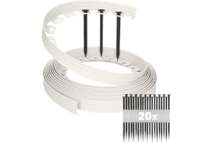 Gardenix LineBorder - Bordure de Gazon Flexible - en Plastique - 20 piquets - Longueur : 10 m - Hauteur : 4 cm - Gris Clair