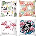 ELECDON Cushion Covers Pillow Covers 18''x18'' Set of 4, Pillow Cases with Invisible Zipper, Lovely Animal Decorative Pillowcase for Room Couch Sofa Bedroom, Flamingo Peach Skin Pillowcase (Flamingo)