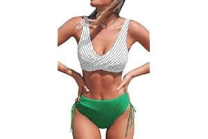CUPSHE Femme Bikini Froncé et Torsadé Ensemble Bikini à laçage Imprimé Floral Maillots de Bain 2 Pièces
