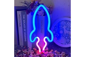 ‎UEXNKJ-Y UExnkj-Y Rakete LED Leuchtschild Zeichen Neon Signs Blau Rosa Leuchtreklame USB oder Battery Powered LED Neon Wanddekoration für Party Bar Room Festive Christmas Decoration