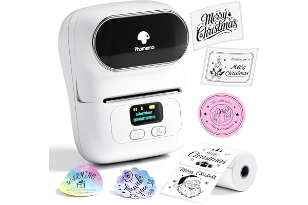 Phomemo M110 Étiqueteuse Bluetooth Imprimante d'étiquettes Autocollante Portable Etiqueteuse Thermique, Convient pour Bureau, Transport, Boutique, Code à Barres,Compatible avec Android et iOS - Blanc