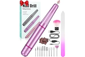 BSRANE Torno para Uñas Profesional, 11 en 1 Lima Electrica Uñas USB para Gel de Uñas Acrílicas, Seguro de Baja Vibración,20000 RPM Velocidad Ajustable, Set de Manicura y Pedicura para Principiantes Salón DIY