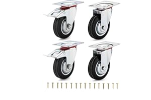 HD BRICO Set da 4 Ruote per carichi pesanti 125 mm (2 Girevoli + 2 Ruote Girevoli con Freno) Ruote girevoli per uso interno ed esterno - Rotelle piroettanti (125 mm（4 Ruote Carico 400 kg）)