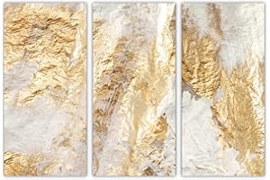 AREDE Set di 3 Stampe da Parete Quadri Moderni Decorazioni da Muro per Casa Soggiorno Camera da Letto e Cucina Astrazione in bianco e oro| 90 x 60 cm | Pronto da appendere