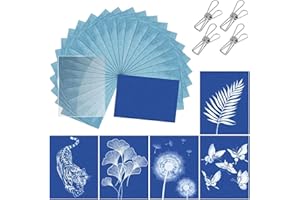 WHENZOO Cyanotype Paper Kit - 32PCS A4 High Sensitive Sun Art Paper Kit with Acrylic Panel and 4 Clips, 11.69×8.27 Inch Nature Printing Papers Set for Kids Adults Arts Crafts Solar Drawing Papers DIY Projects
