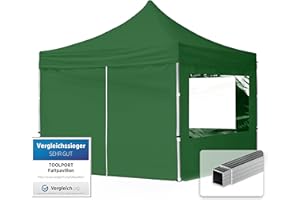 ‎TOOLPORT TOOLPORT Faltpavillon Faltzelt Pavillon 3x3m - 4 Seitenteile Aluminium 32mm Partyzelt 700N grün